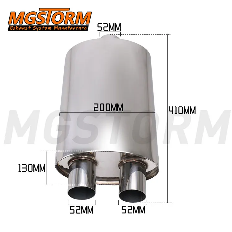 Diameter 52mm Single Inlet Dual Outlets 200x130mm Oval Body Y Inner Pipe Spiral Flow Car Resonator Exhaust Muffler