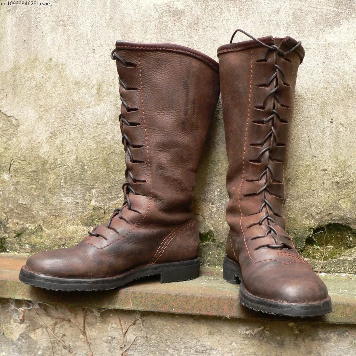 Knight Front Lace Up Riding Boots Medieval Vintage Cosplay Low Heel Footwear Renaissance Men Artificial Leather Combat Shoes