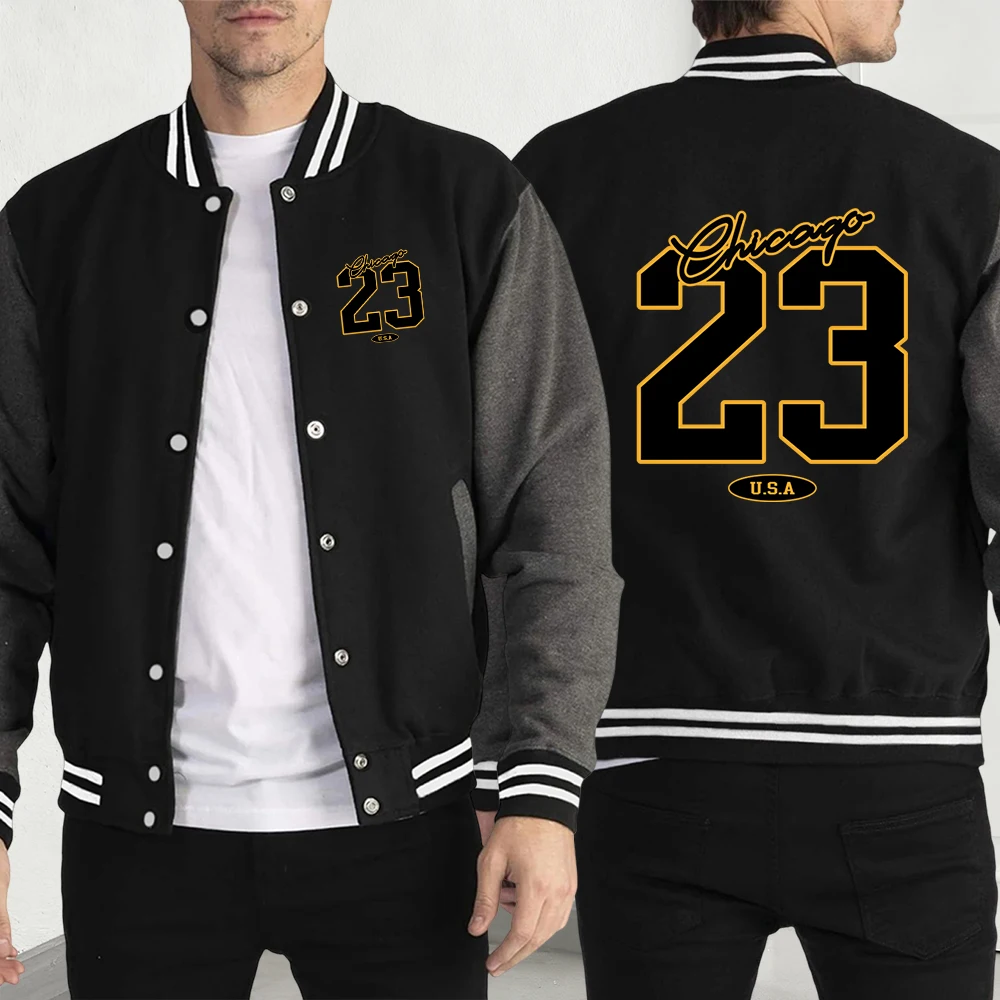 

Chicago Usa Number 23 Print Men Jacket Vintage Loose Streetwear Hip Hop Pocket Clothes Autumn Fashion Jackets New Casual