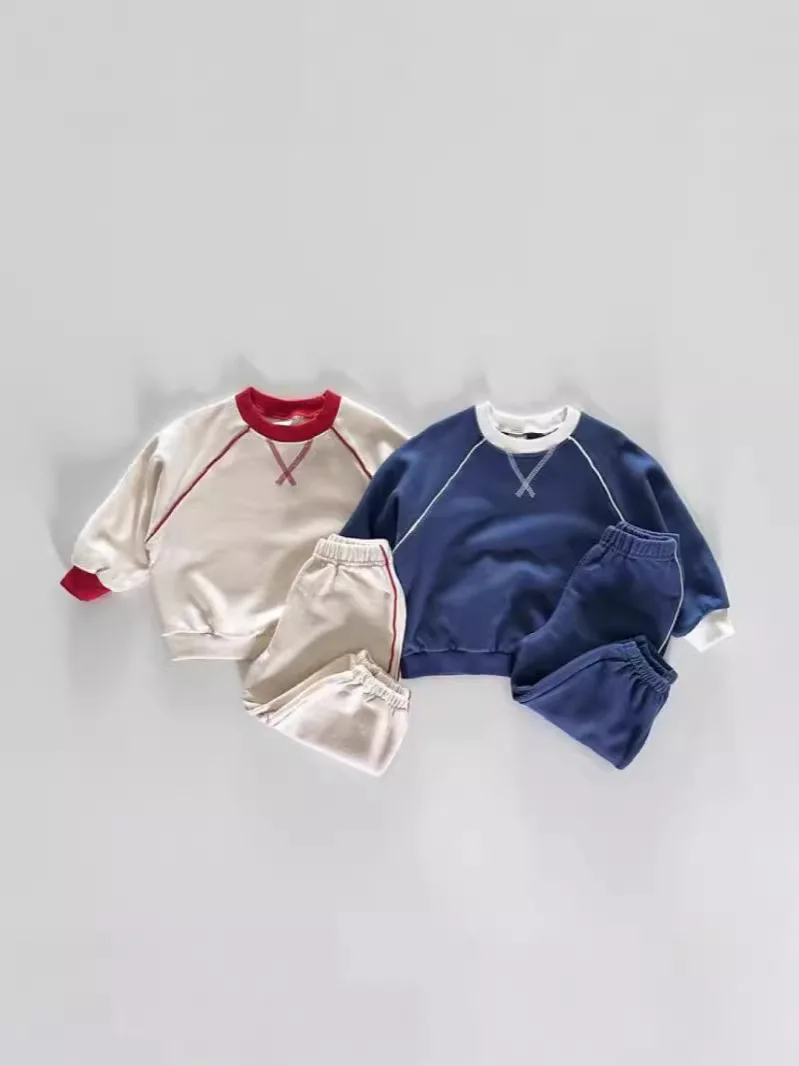 2025 herbst Neue Baby Langarm Kleidung Set Jungen Mädchen Casual Sweatshirt + Hosen 2 stücke Anzug Solide Kinder Kleinkind lose Outfits