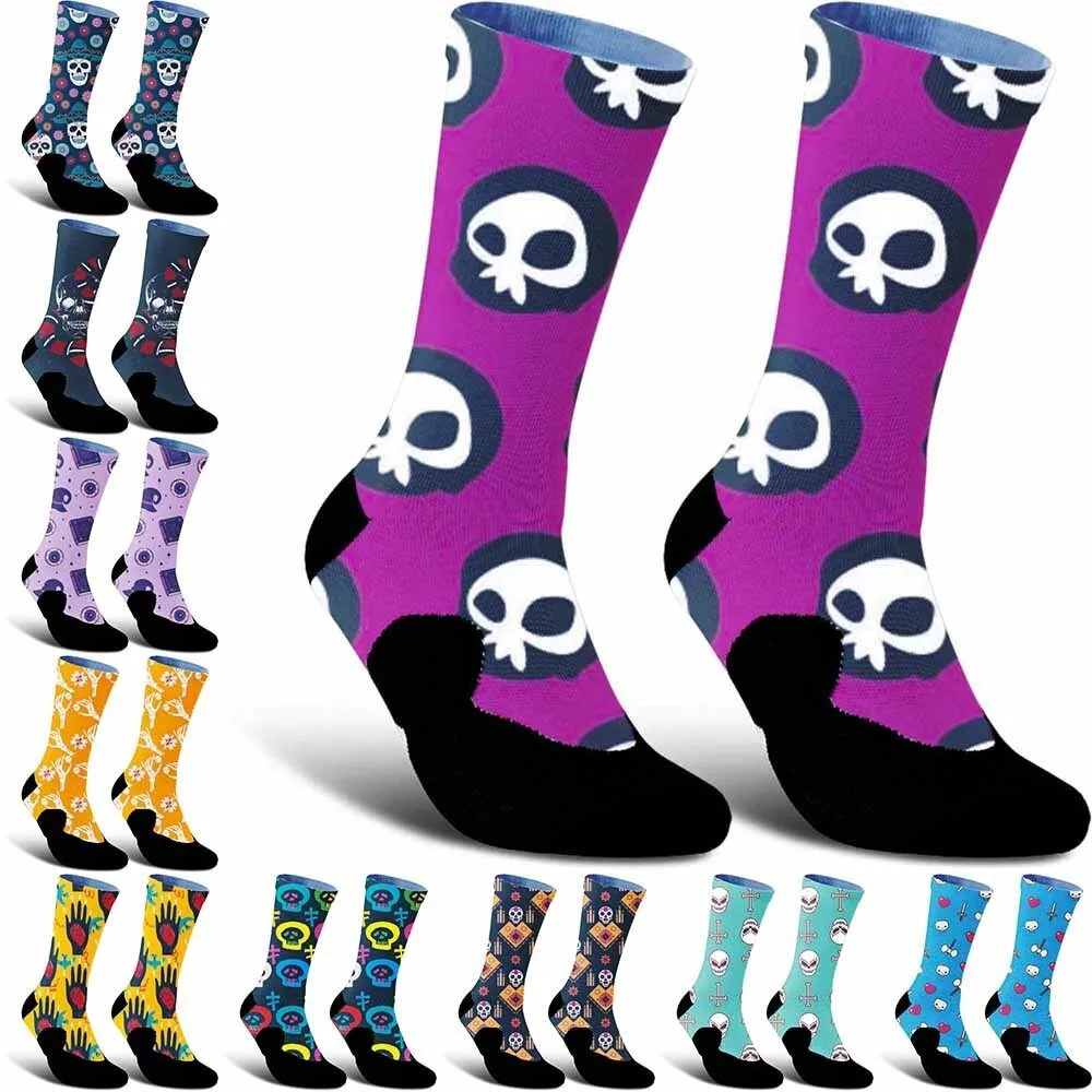 Creative Purple Death Skull Pattern Sports Cycling Socks, unisex, breathable, sweat absorbing, suitable for sports enthusiasts