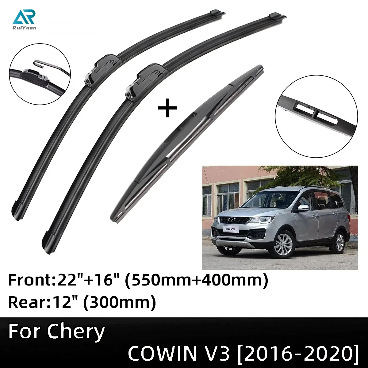 

For Chery Cowin V3 2016-2020 Front Rear Wiper Blades Brushes Cutter Accessories J Hook 2016 2017 2018 2019 2020