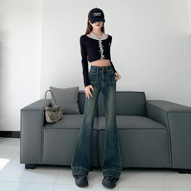 

2024 Women's High Waisted Flare Jeans - Slimming Black Denim Pants with Stretch and Style