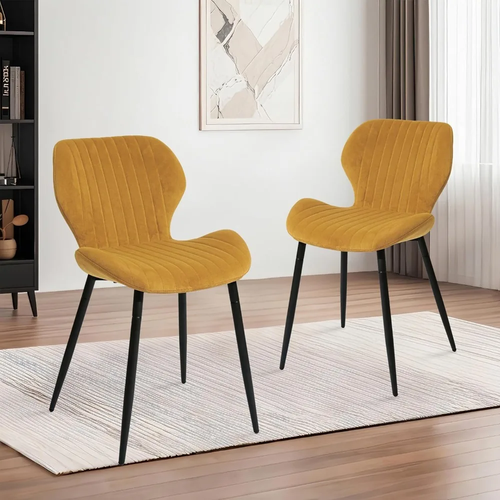 

Mid Century Modern Dining Chairs Set of 2, Upholstered Kitchen Dining Room Chairs, Velvet Comfortable Dining Chair with Metal L