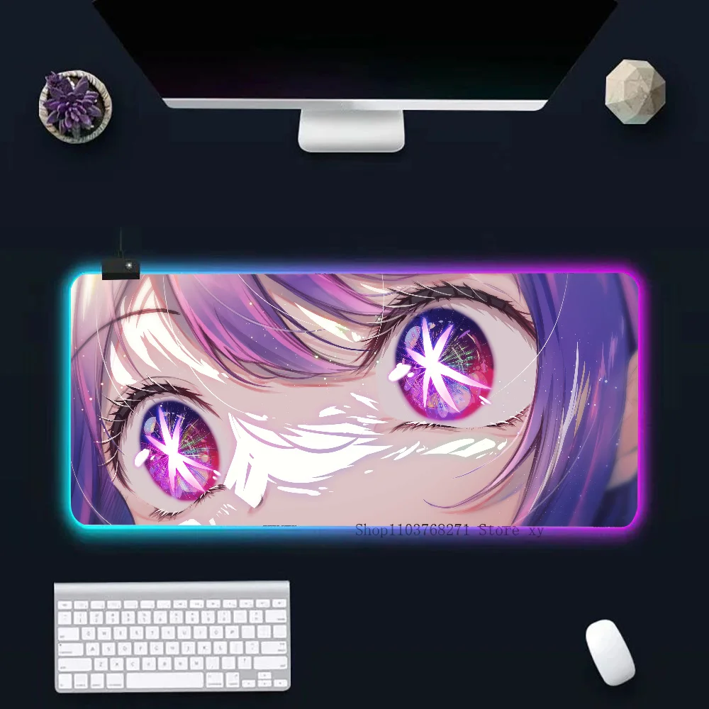 Ai Hoshino Oshi No Ko Anime Mousepad XXL RGB Gaming Mouse Pads HD Black Gamer Accessories Large LED