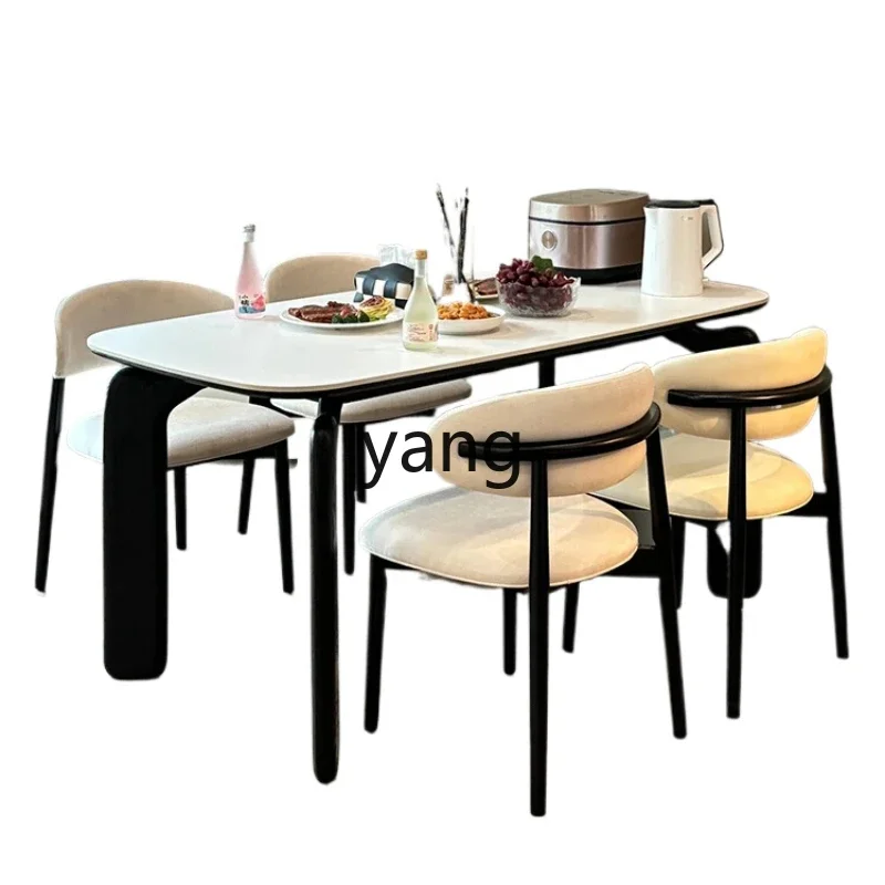 

YJQ modern simple rock slab dining table and chair combination solid wood household small apartment square dining table