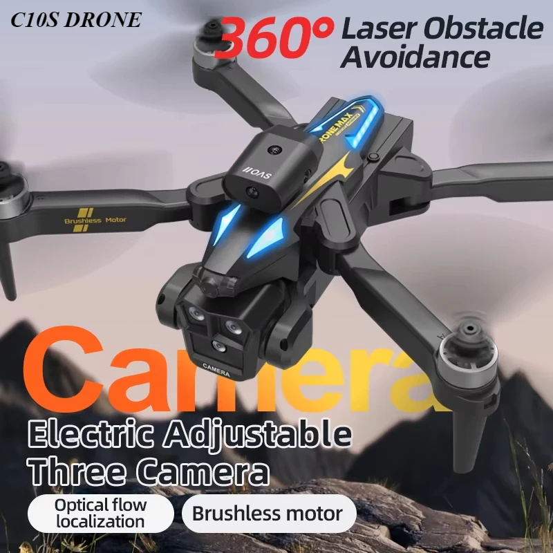 2024 New C10S Drone 4K HD Camera Four Sided Obstacle Avoidance Brushless Motor Optical Flow Hovering HD Aerial Folding Dron Toy