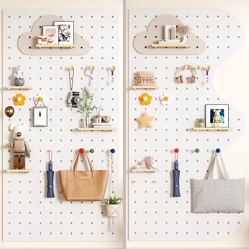Custom Solid Wood Hole Board Wall Rack, Wall Hanging Storage Organizer for Entryway & Living Room Decor