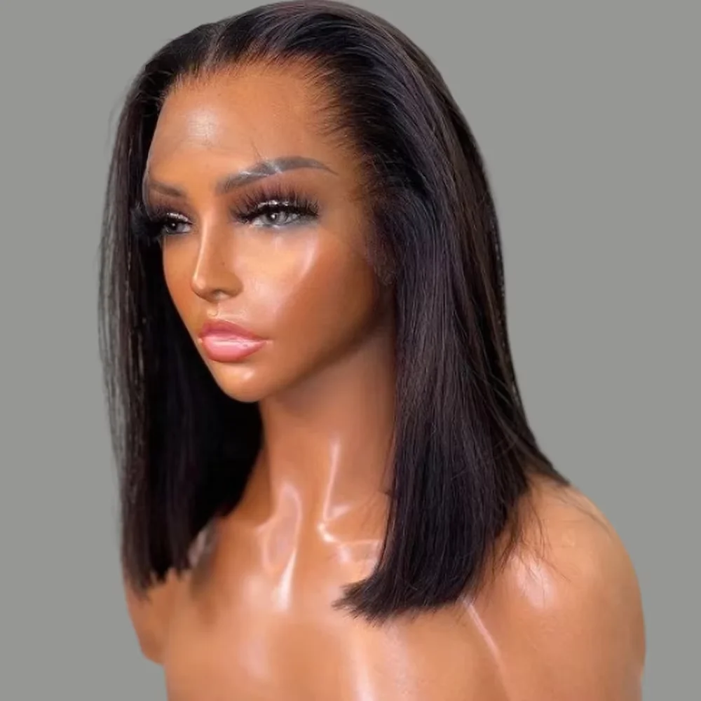 13x4 Straight Lace Frontal Bob Wig Pre Plucked Human Hair Wigs Brazilian Remy Bone Straight Short Bob Wig For Women 14 Inch