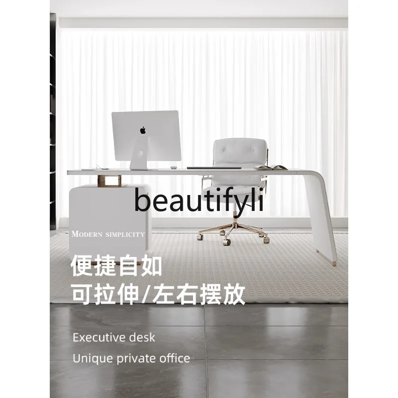 Mesa moderna de luxo leve, mesa de estudo, computador, sela doméstica, bancada de trabalho de couro