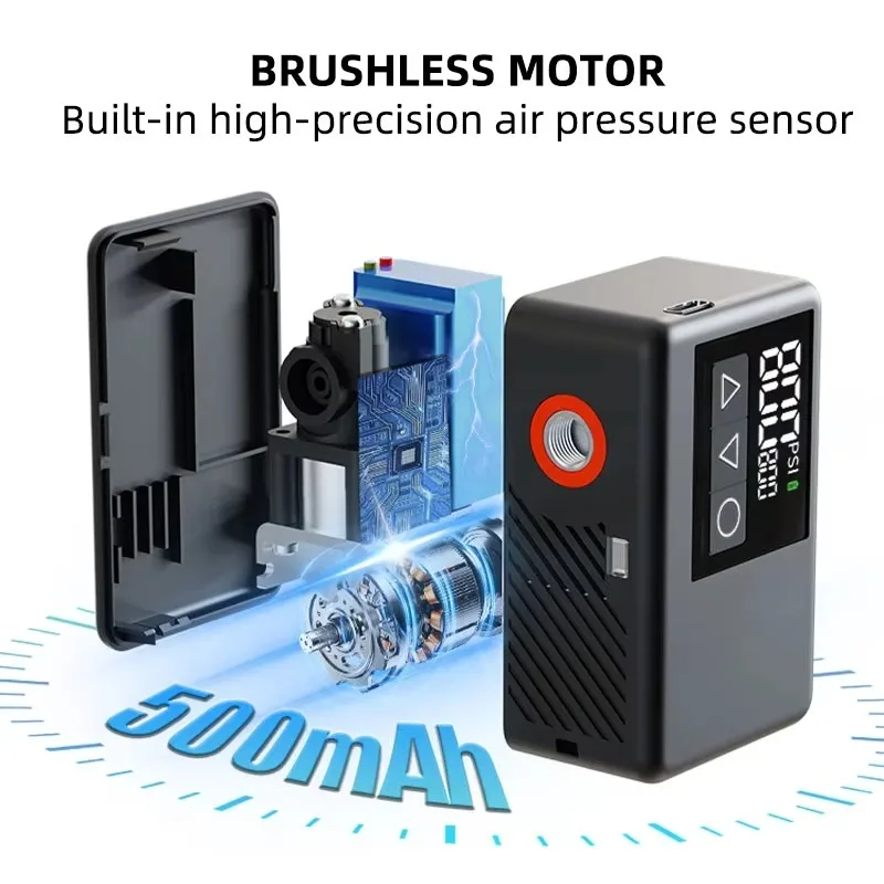 500mAh Rechargeable Wireless Inflatable Bicycle Tire 0-120PSI Digital Inflator Small Size for Convenient Bicycle