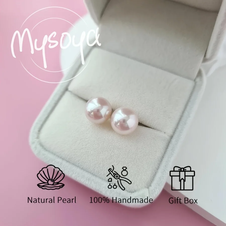 

Mysoya Japanese Akoya Seawater Pearl Earrings, 9mm Pearls with Gift Box for Him Her Birthdays, Weddings, and Valentine's Day