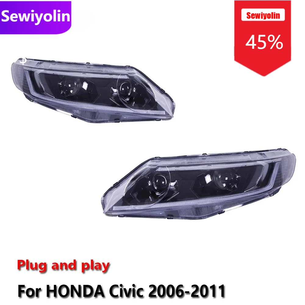 

Автомобильные светодиодные фары DRL в сборе для HONDA Civic 2006-2011, противотуманные фары DRL, стоп-сигналы поворота, Plug and Play