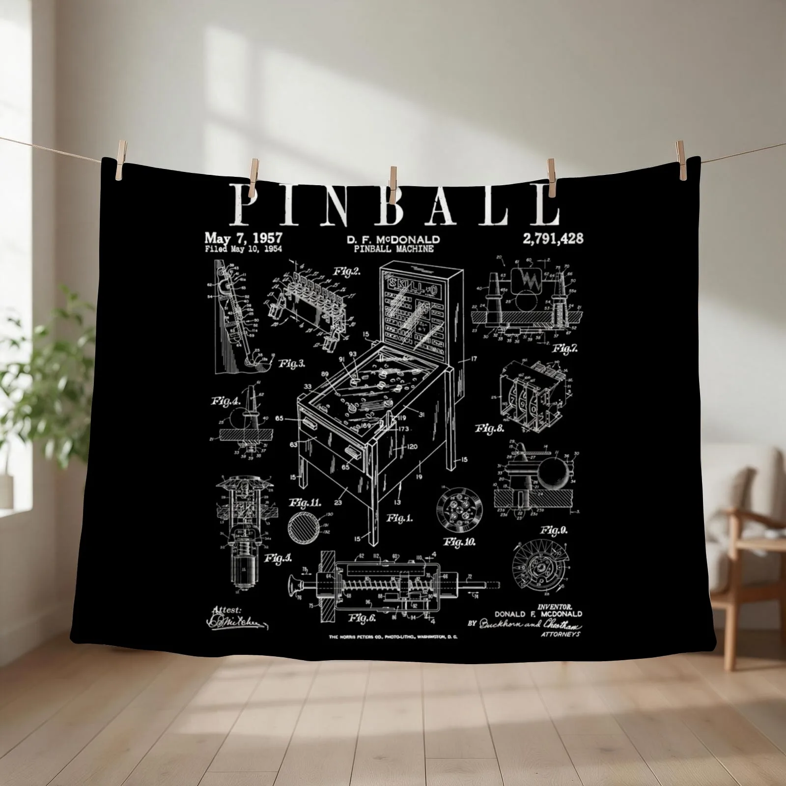 Pinball Arcade Gaming Machine Vintage Gamer Patent Print Throw Blanket Thins Soft Beds for babies Soft Blankets