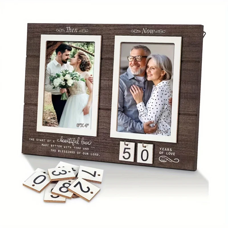 

50 Years of Love Wooden Vintage Style Anniversary Frame Celebrate Timeless Gift Home Decoration