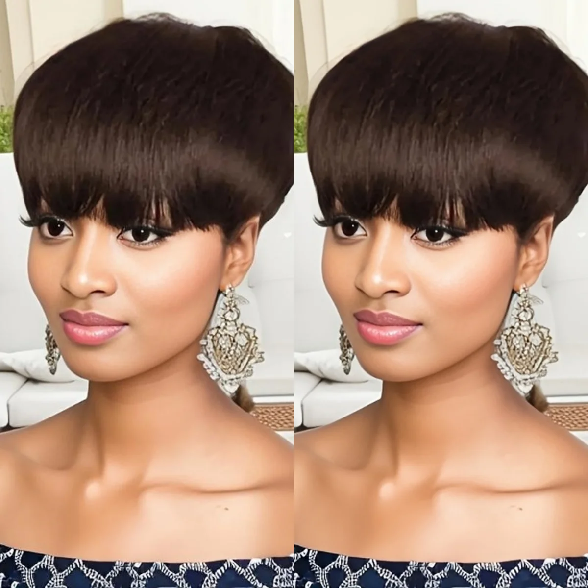 인간의 머리카락 옴브레 골든 여성용 100% 인간의 머리카락 짧은 가발 기계 제작 가발