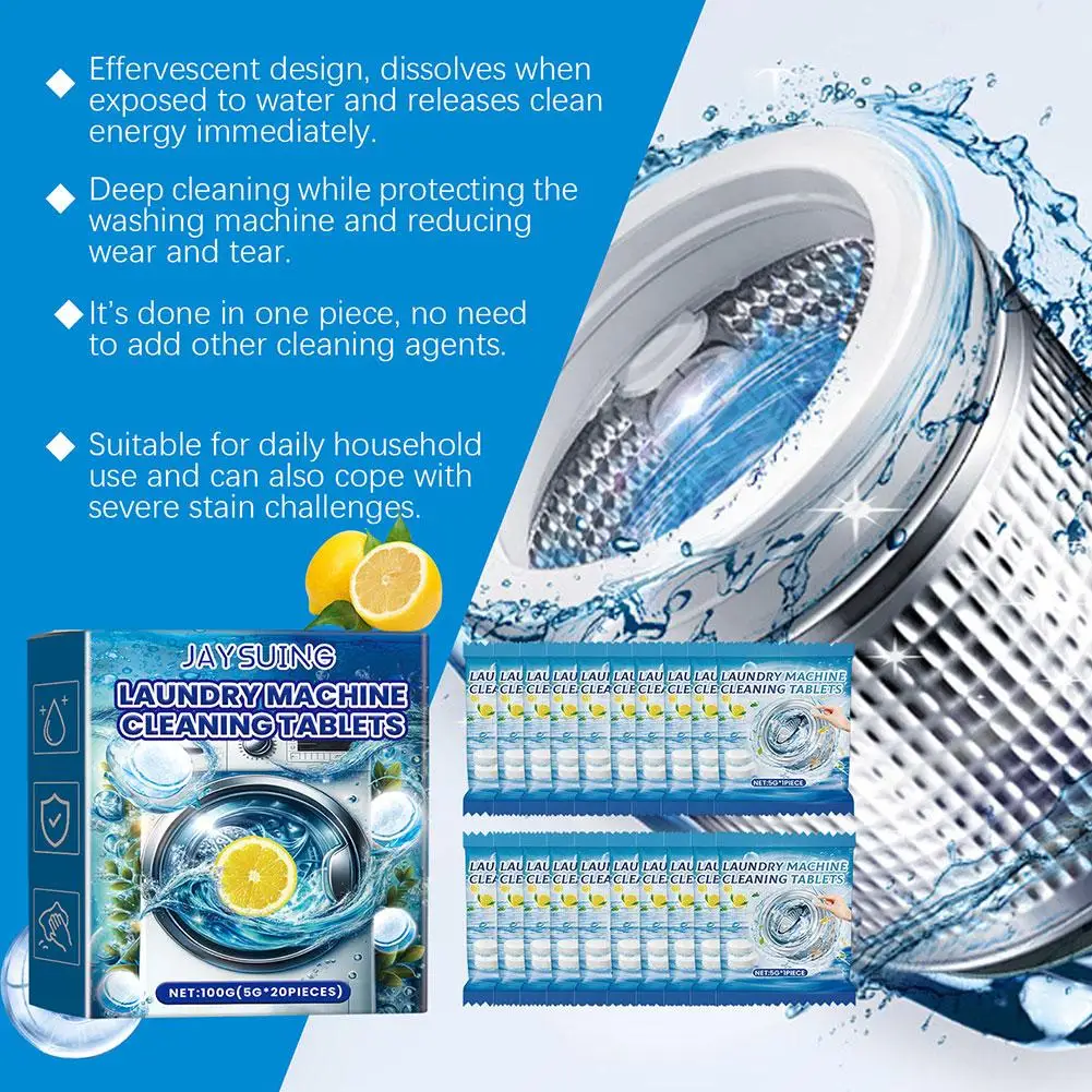 Washing Machine Cleaner Descaler Of 20pcs Pack-Deep Cleaning Tablets Odor Removing Tablets For Washer Laundry Supplies