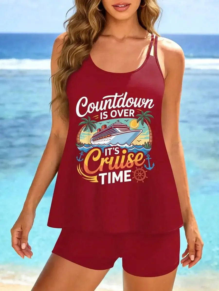

Cruise Time Womens Two-Piece Tankini Set Vacation Beach Swimwear Casual Summer