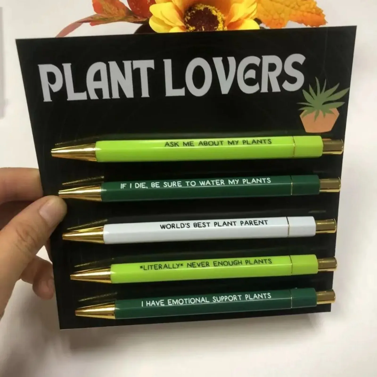 5Pcs Push Type Funny Pens Set Plant Lovers Ballpoint Pens Signature Pens Office Creative Pakeaging Gifts PensWriting Supplies