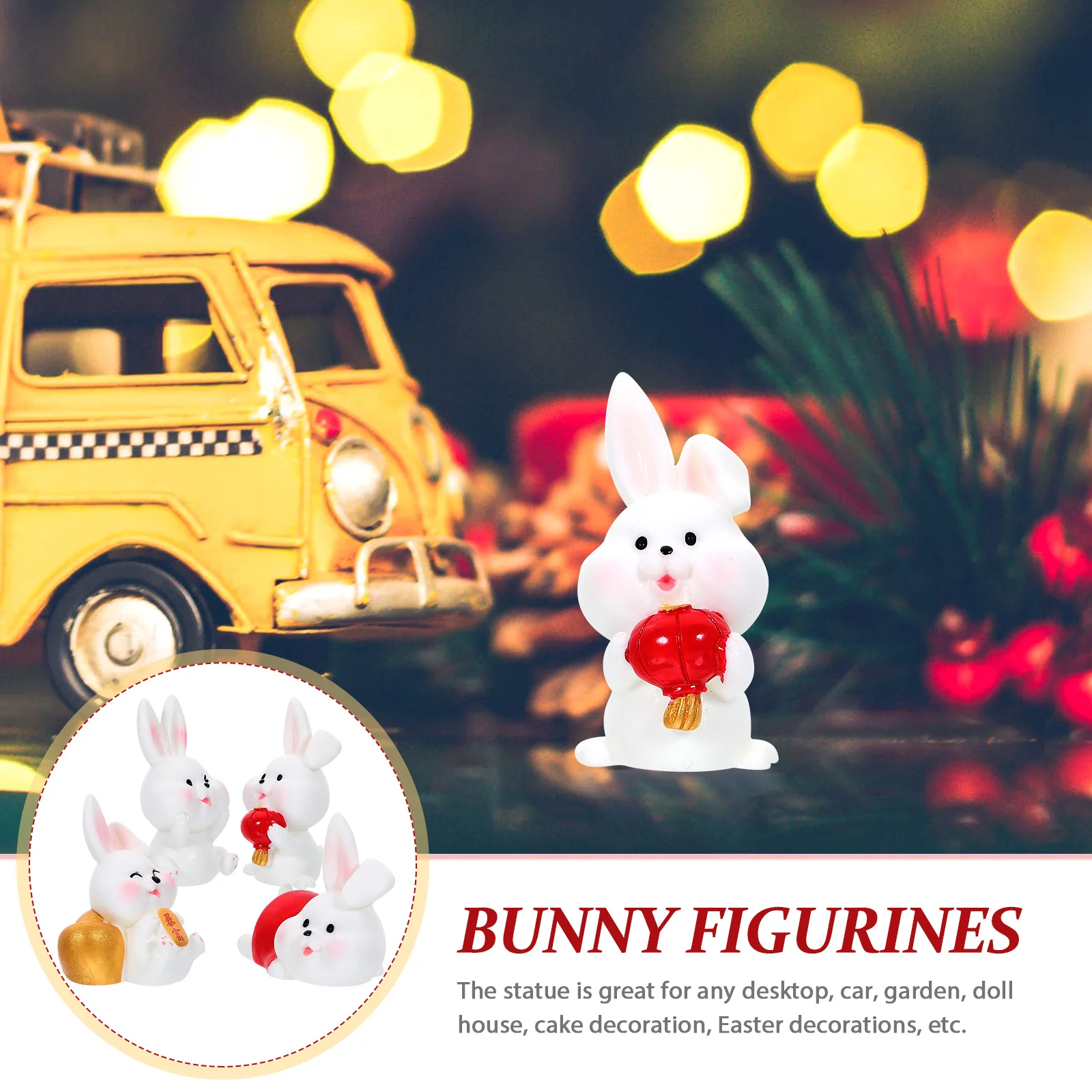 

4pcs Resin Decorations Miniature Bunny Adornment Desktop Car Garden Zodiac Rabbit Figurine Decors Lucky Zodiac Figurine Statue
