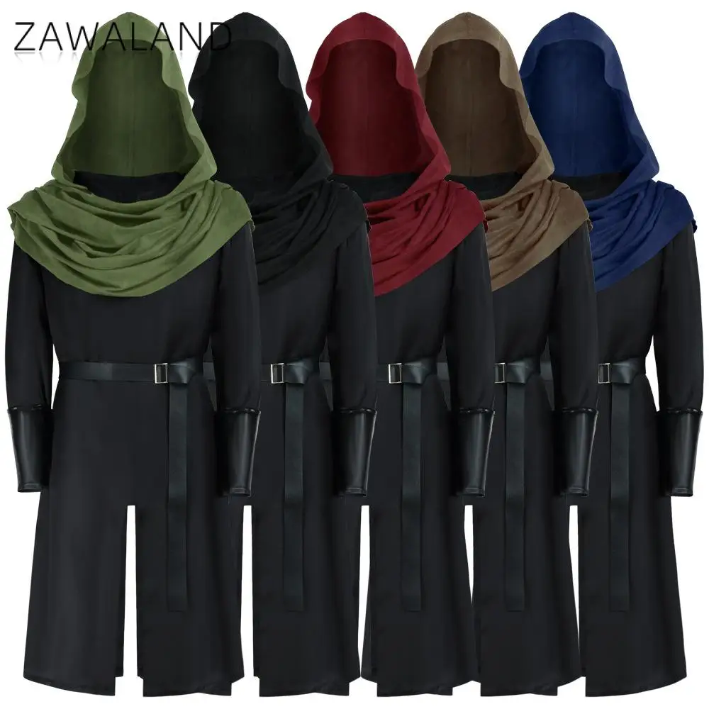 

Zawaland 4PCS/SET Unisex Knight Costume Set with Hooded Cape Medieval Cosplay Outfit Halloween Carnival Theme Party Dress Up