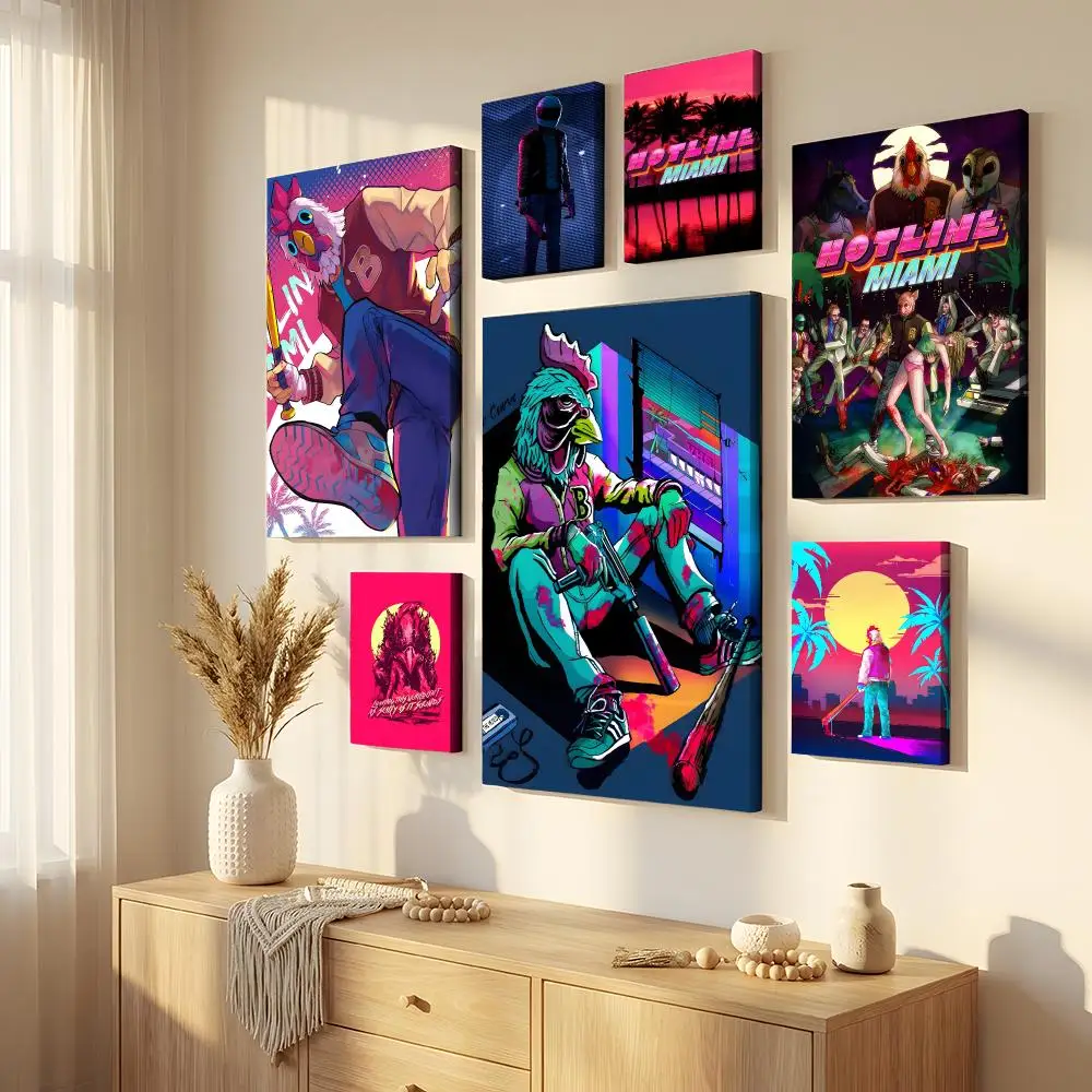 Hotline Miami Framed Wall Painting Canvas Wall Art Inner Frame Waterproof Home Decor For Living Room