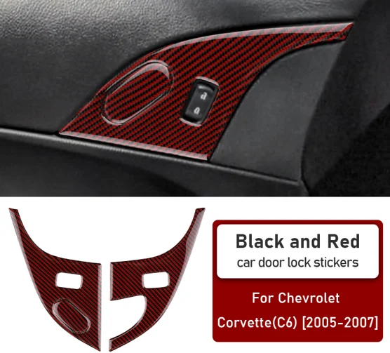 

Для Corvette C6 2005-2007: Накладка на панель кнопок замка двери, черная с красным карбоновым волокном, настоящая наклейка, обновление интерьера автомобиля