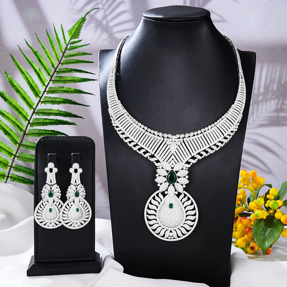 GODKI Luxury Heart Love 2PCS Nigerian Jewelry set For Women Wedding Zircon Crystal CZ Bridal Lariat Necklace Ring Set