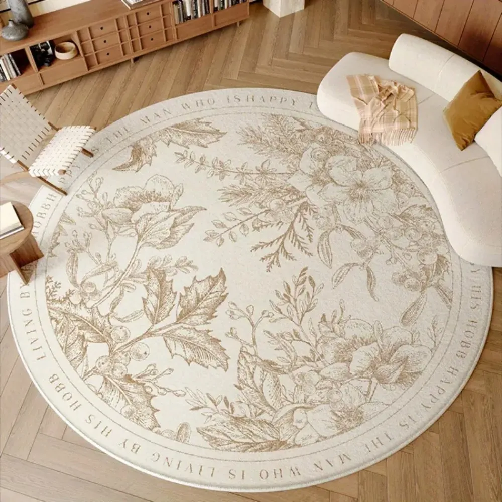 

VIKAMA French Cream Style Round Carpet - High-End Bedside Rug, Perfect for Makeup Table, Cloakroom & Chair Floor Mat