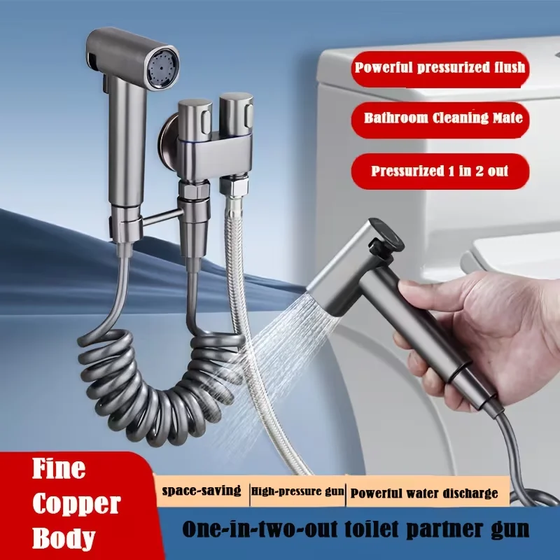 

1 Set of Durable Toilet Spray Gun Companion, Two-in-one Water Outlet Angle Valve, with Handheld Bidet Sprayer