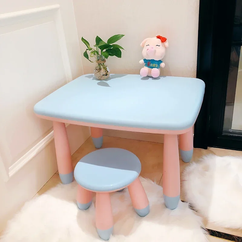 Children's Table and Chair Set Plastic Cute Kindergarten Study Desks Kids Play Game Desk Stool