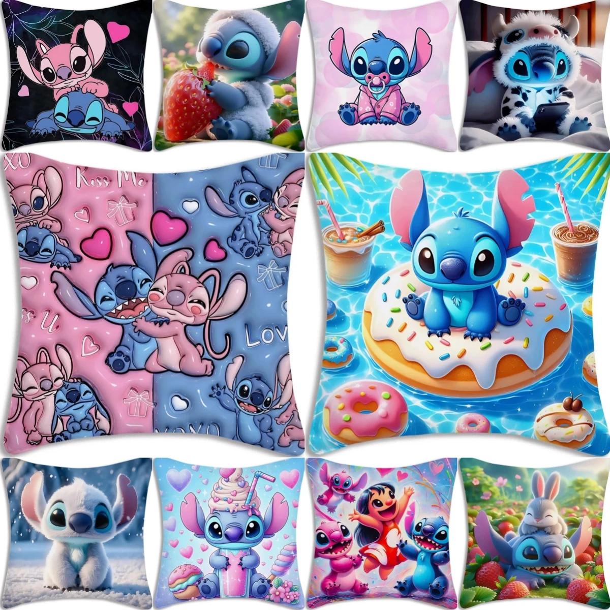 Lilo and Stitch Pillow Covers Disney Cartoon Cute Funny Sofa Decor Home Printing Short Plush Cute Cushion Cover Pillowslip