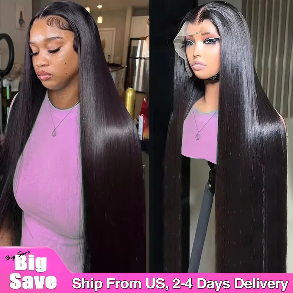 32 36 inch 200% Density Peruvian Straight 5x5 HD Glueless Lace Closure Wigs Pre Plucked For Women 13x6 Lace Front Human Hair Wig