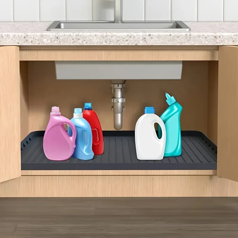 Durable Silicone Under-Sink Mat - Waterproof Drip Tray Liner For Kitchen & Bathroom Cabinets, Easy-Clean Storage Solution