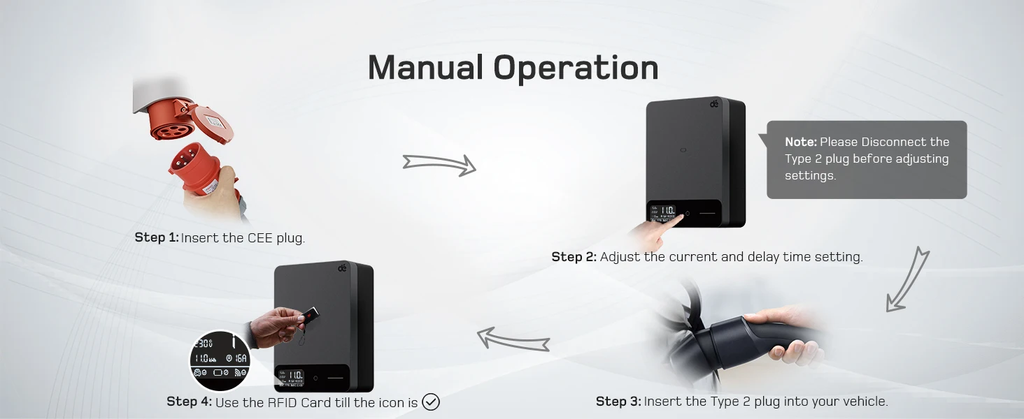 dé Wallbox Typ 2 11kW 16A 3-Phasen-Ladestation mit Tuya Smart App-Steuerung für Elektrofahrzeuge, 5m 7,5m 10m 12,5m 15m EV-Ladekabel – Detail 8