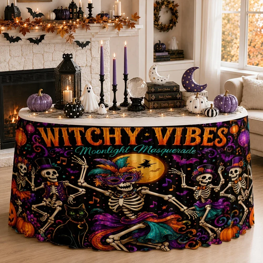 Send a tablecloth 1 piece. Witch theme. Moonlight makeup party. Halloween skull tablecloth. Polyester gothic style.xzj