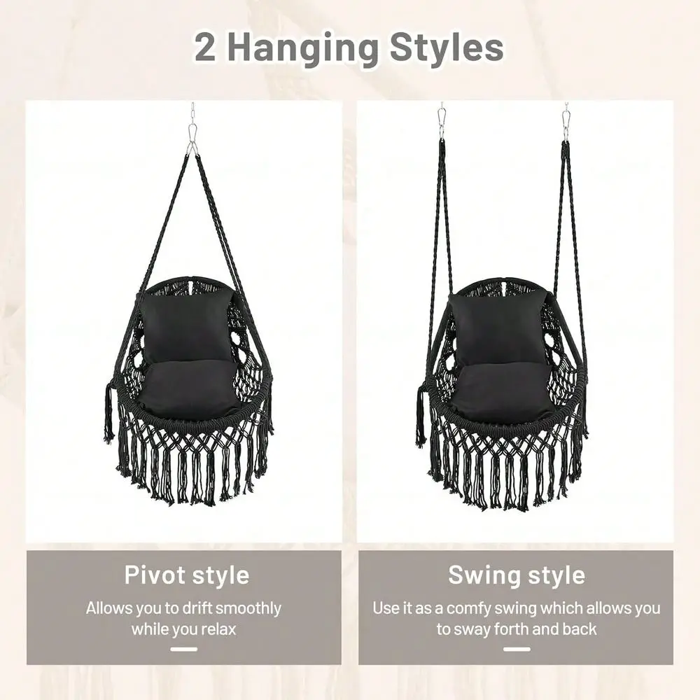 

Swing Chair, Hanging Porch Swing W Soft Seat Cushions, Cotton Rope Hardware Kits, Holds Up To 330 LBS, Oval Hammock Chair For I