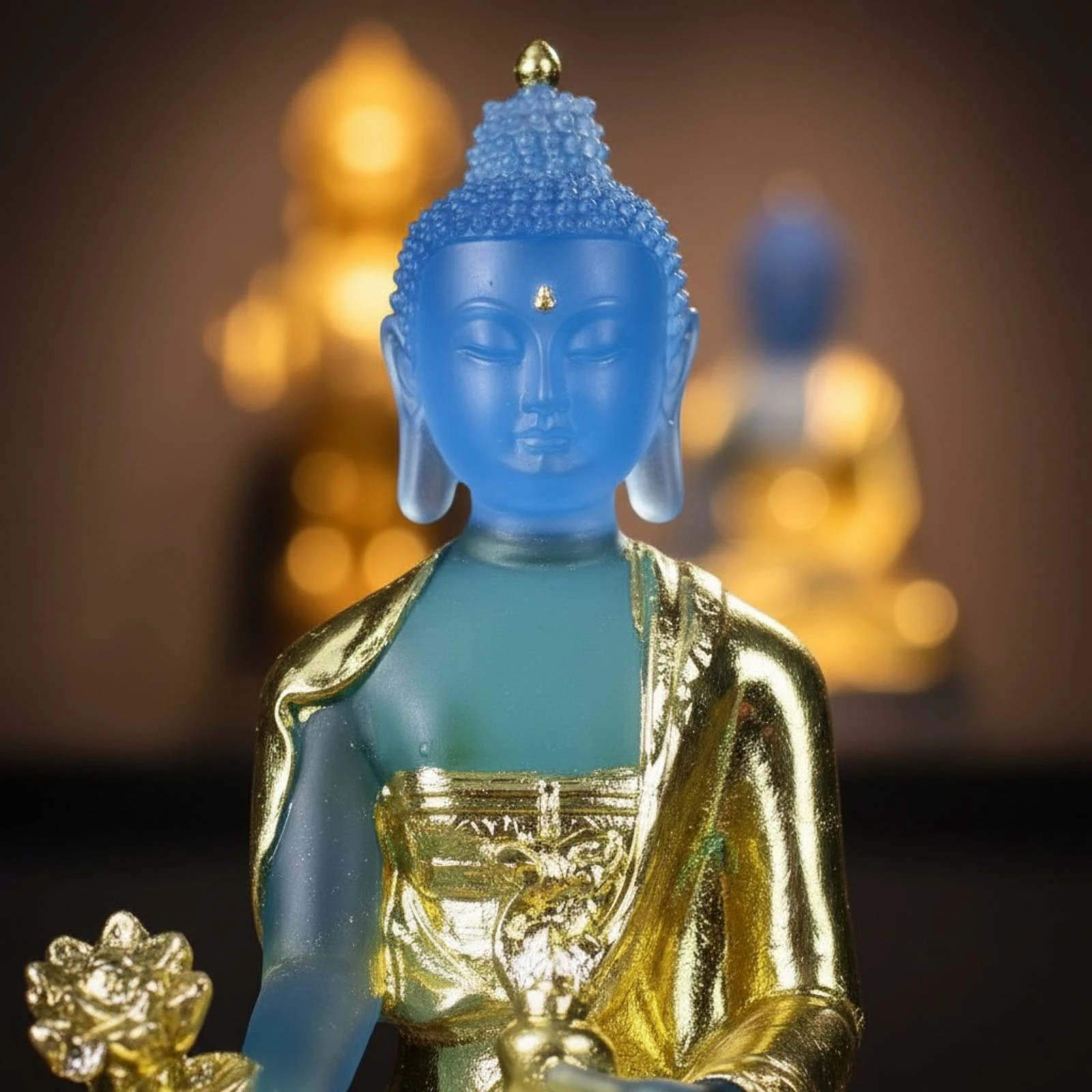 Therapeutic Buddha Statue Handicraft Blue Resin Buddha Figurine House Decoration Colorfast Resistant for Buddhists, Altar