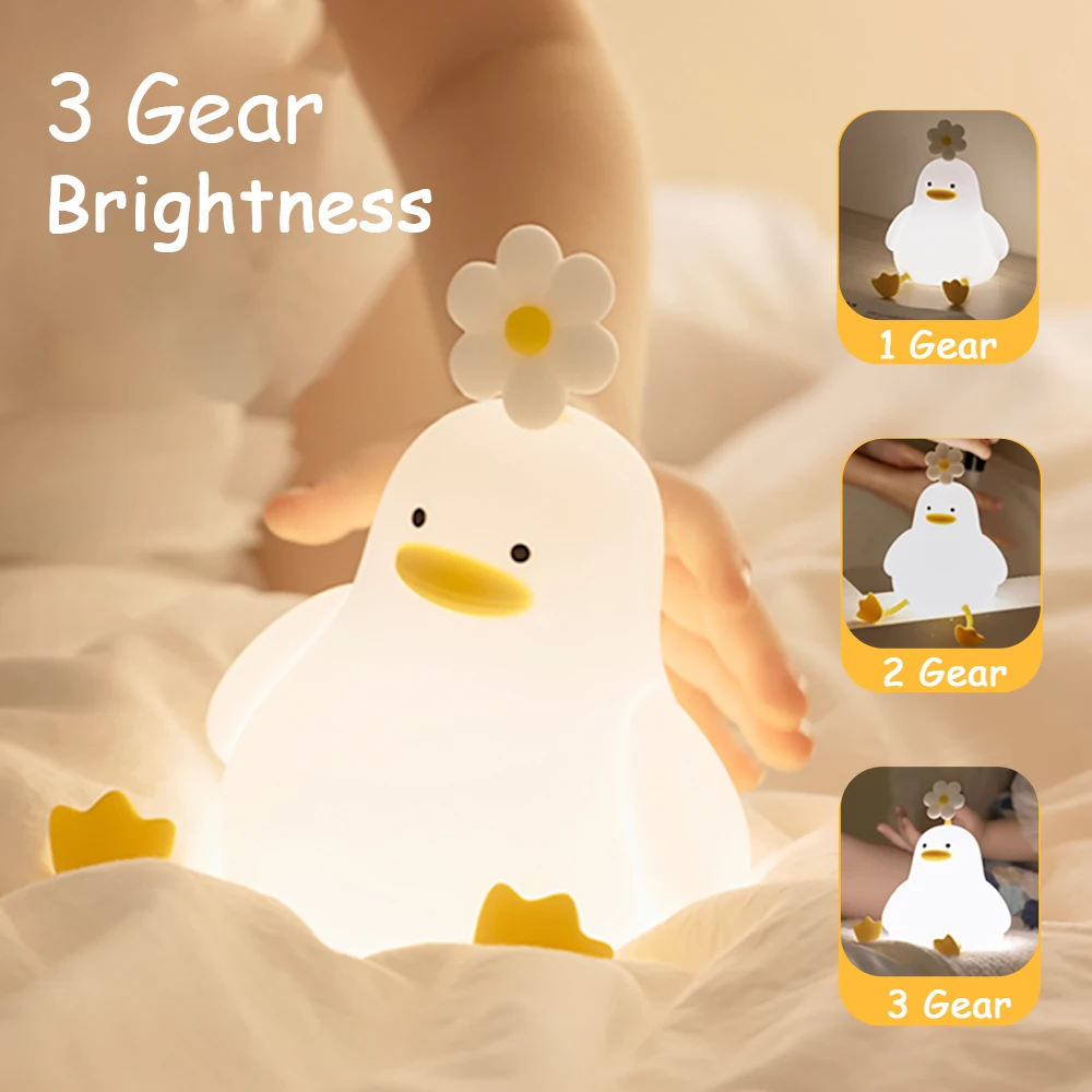 

E2 Silicone Duck Night Light Dimmable Nursery Sleeping Lamp USB Rechargeable Timing Bedside Touch Lamp for Kids Room Home Decor