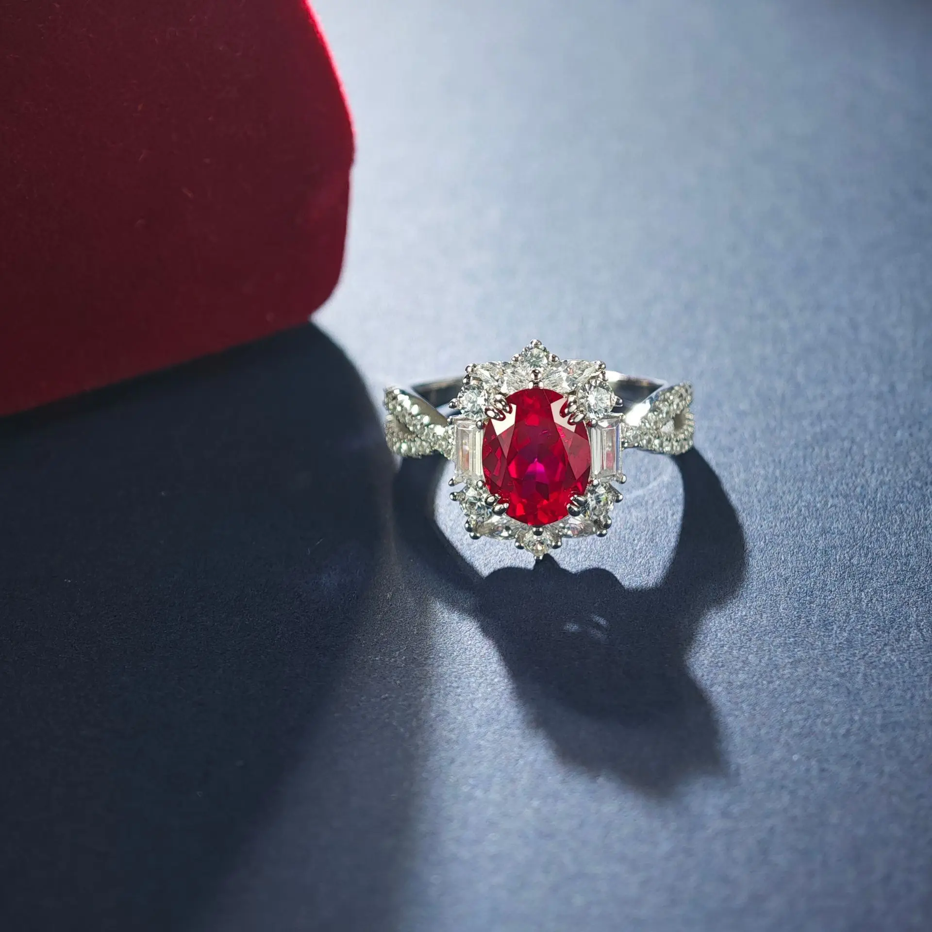 Ruby Sapphire 2CT Twist-Arm Oval Light Luxury Women's Ring PT950 Platinum - Plump 2CT gems, flexible twist, feminine grace