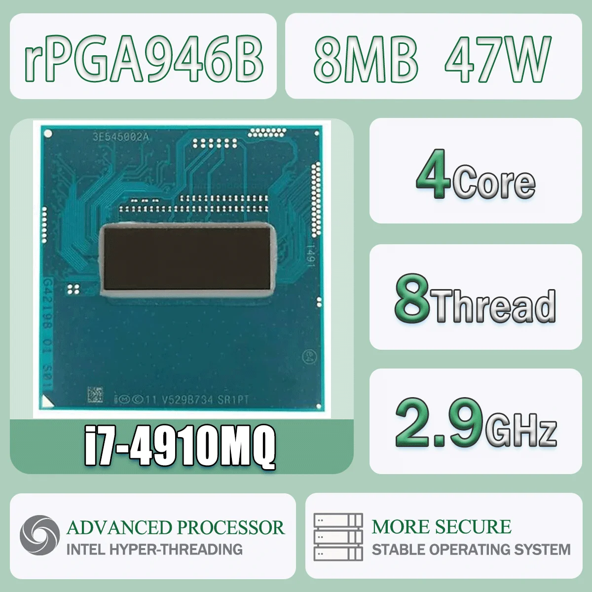 Intel Core I7-4910MQ 2.9GHz 4 cœurs 8 fils 8M 47W I7 4910MQ ordinateur processeur d'unité centrale serveur Socket G3 RPGA946B SR1PT