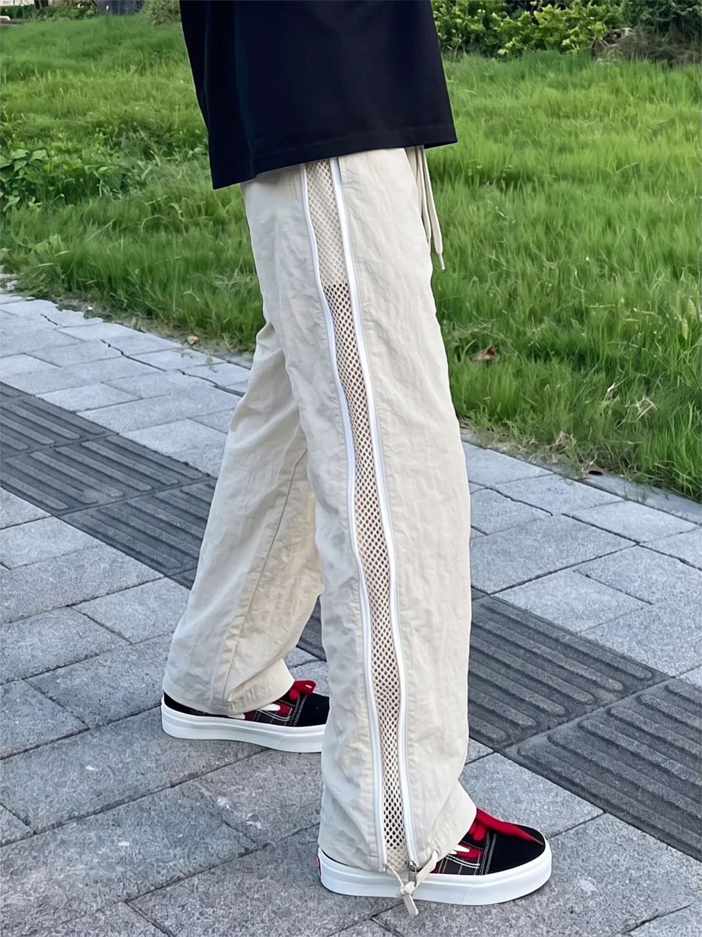 Grey Mesh Breathable Quick Dry Men's Summer Thin Ice Silk Cool Feeling Casual Straight Leg Sport Pants Loose Fit Comfortable