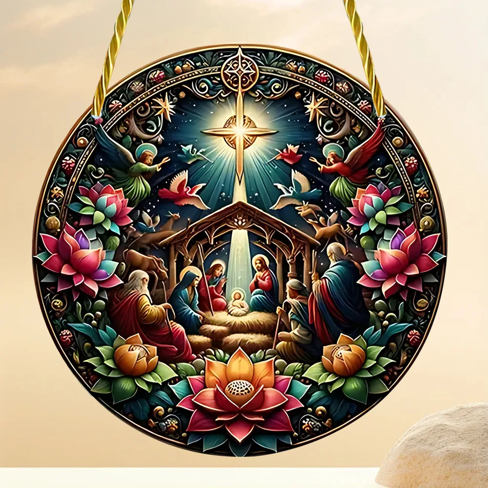 

Nativity disc pendant mirror catcher colored window hanging holiday doors and windows hanging decoration birth decoration