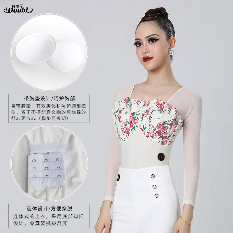 Doubl White Moden top U Collar Ballroom Dance Training Dress Brand Dance Dress National Standard Dance Clothes