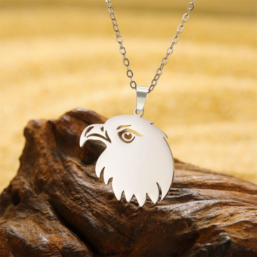 My Shape Punk Eagle Head Pendant Necklaces Stainless Steel Animal Bird Bald Eagle Charms Neck Chain Choker Jewelry Men’s Gifts