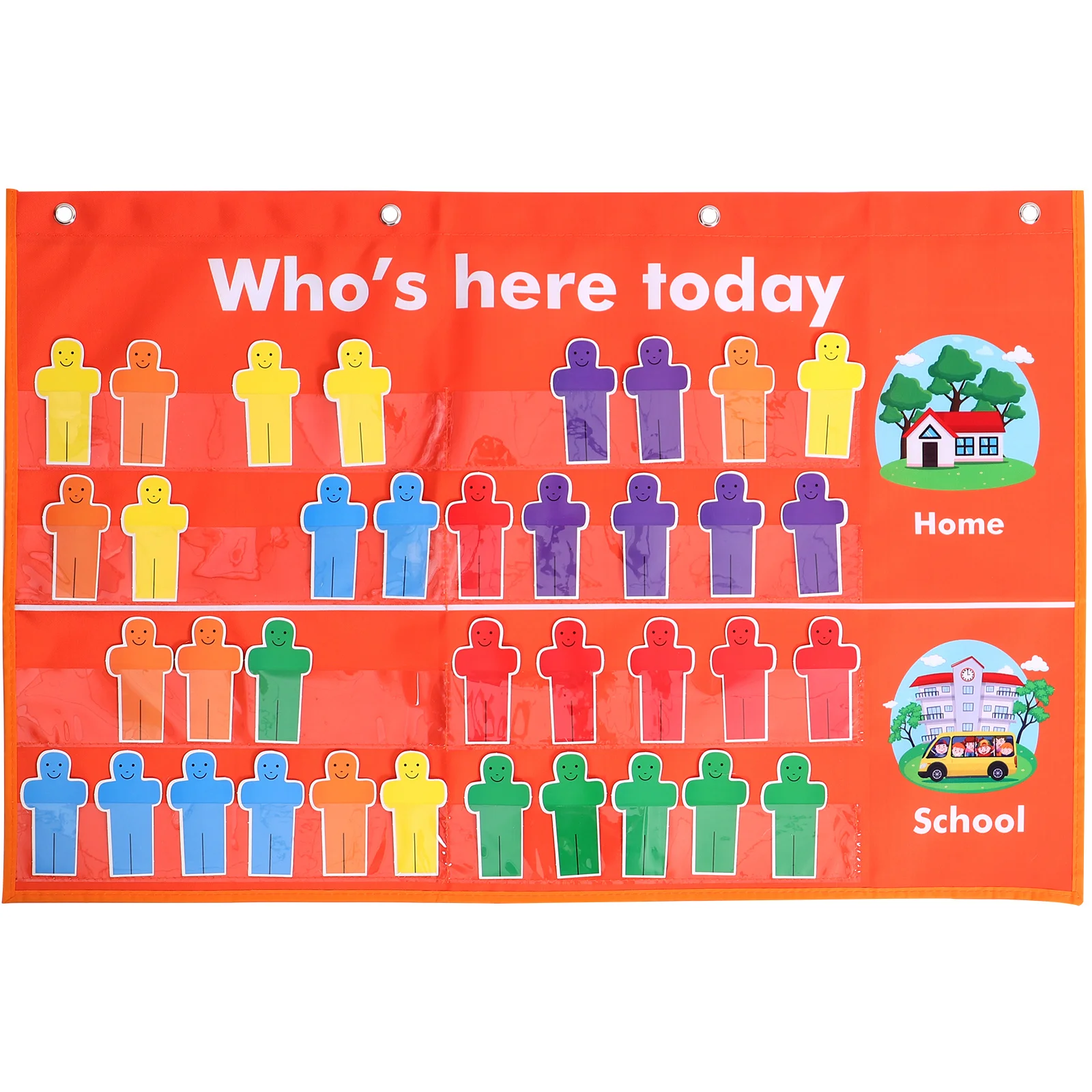 Classroom Management Pocket Chart Orange Attendance for Preschool Students Polyester Fabric Practical Lightweight Tool