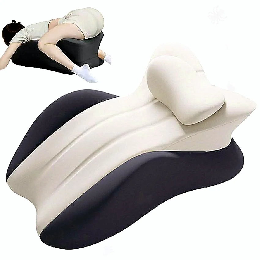 Relaxing Prone Pillow Creates Face Down Comfort Employing Ergonomic Memory Foam Architecture And Wedge Support Mechanics