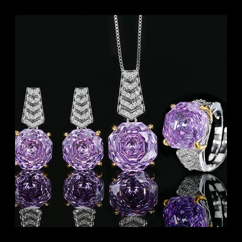 

2025 New Zhuang Shengsheng Jewelry Copper Bottom Gold-plated Rose Cut Roland Temperament Light Luxury Set Center Stone 1