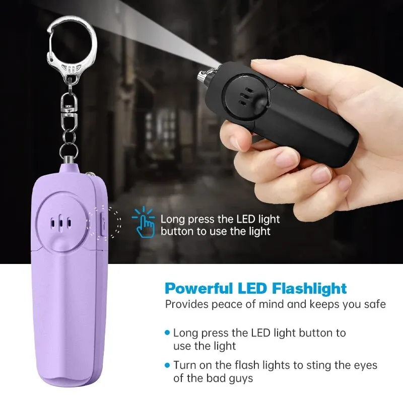 Lighter And Thinner Female Portable Alarm With Keychain, 130dB Volume, Electronic Whistle, Backpack Pendant, LED Lighting