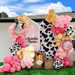 130pcs Farm Cow Animal Theme Balloon Chain Garland Arch Set Cows Horses Pigs Rose Pink Balloon Birthday Party Prom Decoration